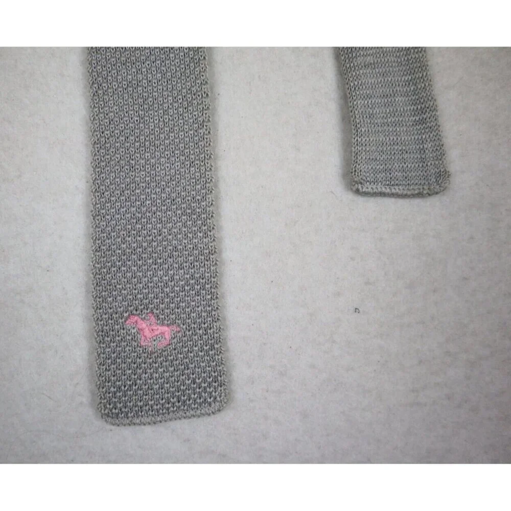 Vintage Boys Youth Gray Knit Necktie Square Tip - Embroiered Horse Cowboy